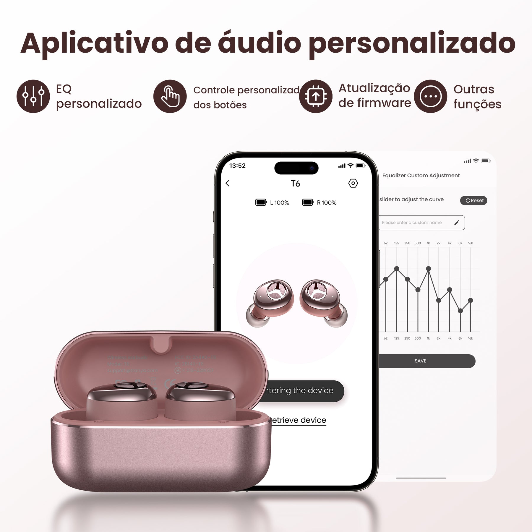 Tranya T6 fones de ouvido bluetooth sem fio