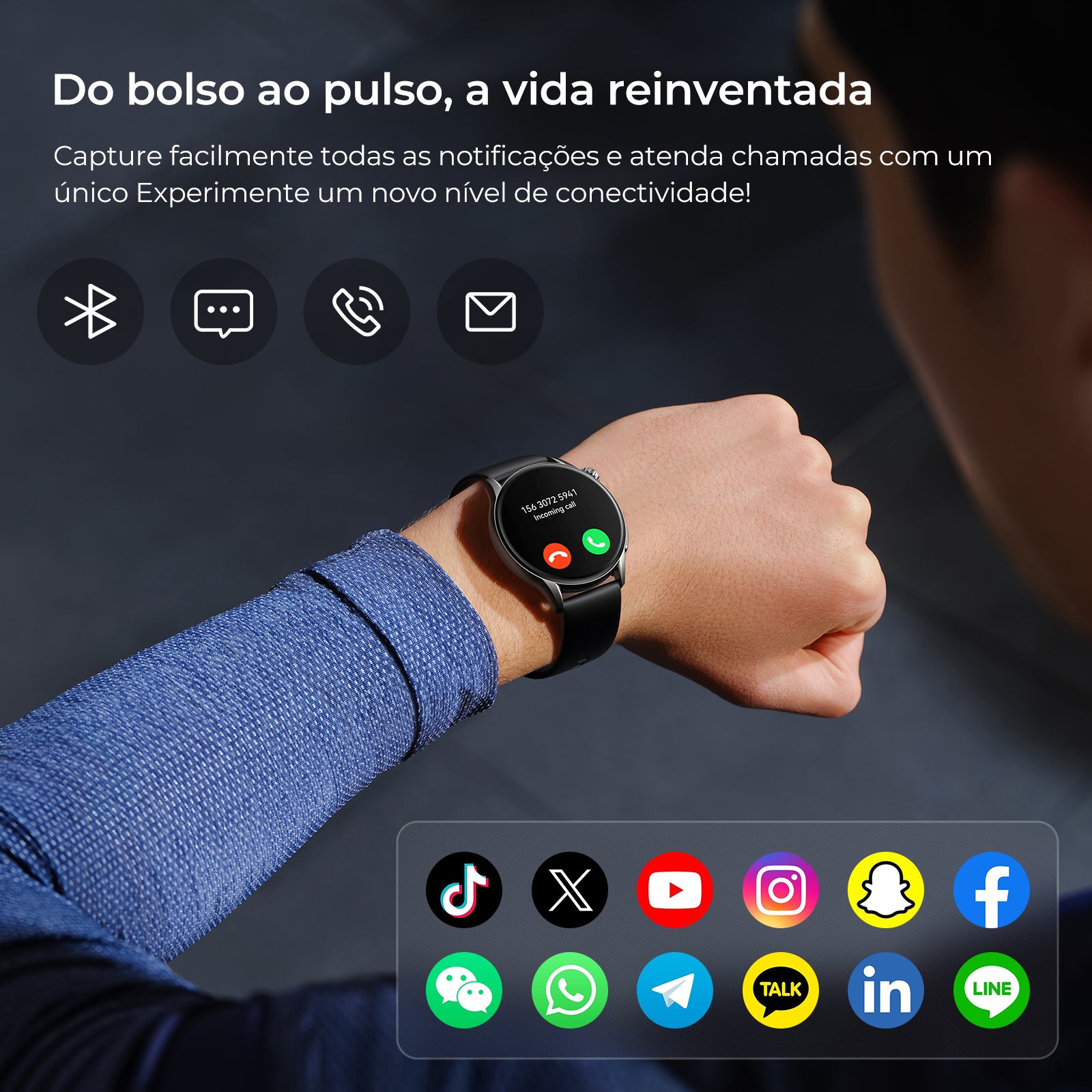 Tranya LS Smartwatch® Rastreador de Fitness, Monitoramento do Sono, Mais de 100 Modos de Esporte, Chamadas, Assistente de Voz com IA